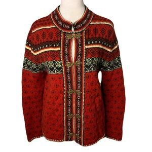 Telluride Clothing Company Red 100% Wool Cozy Winter Nordic Cardigan Sweater